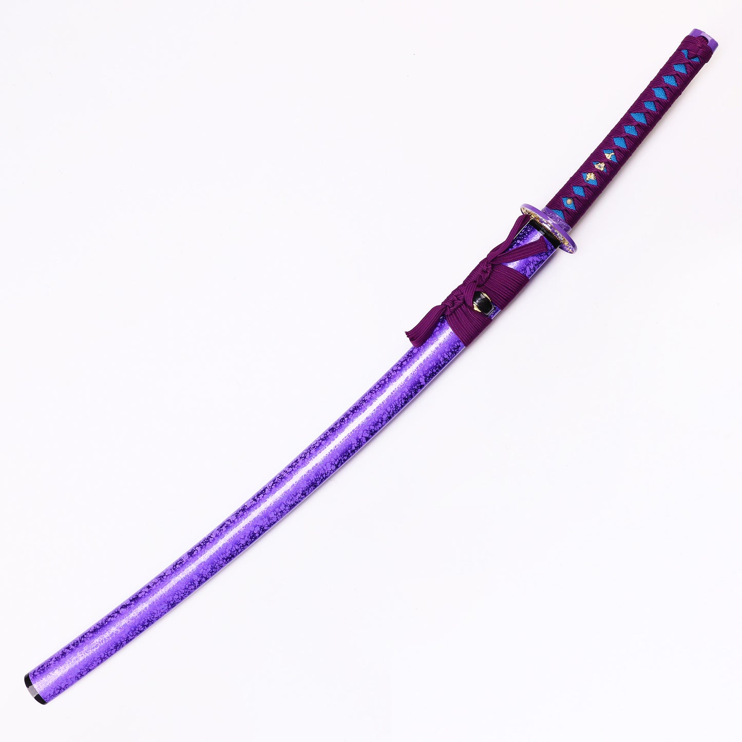 Tiger's Head katana angled view - blade curvature and tiger engraving showcase