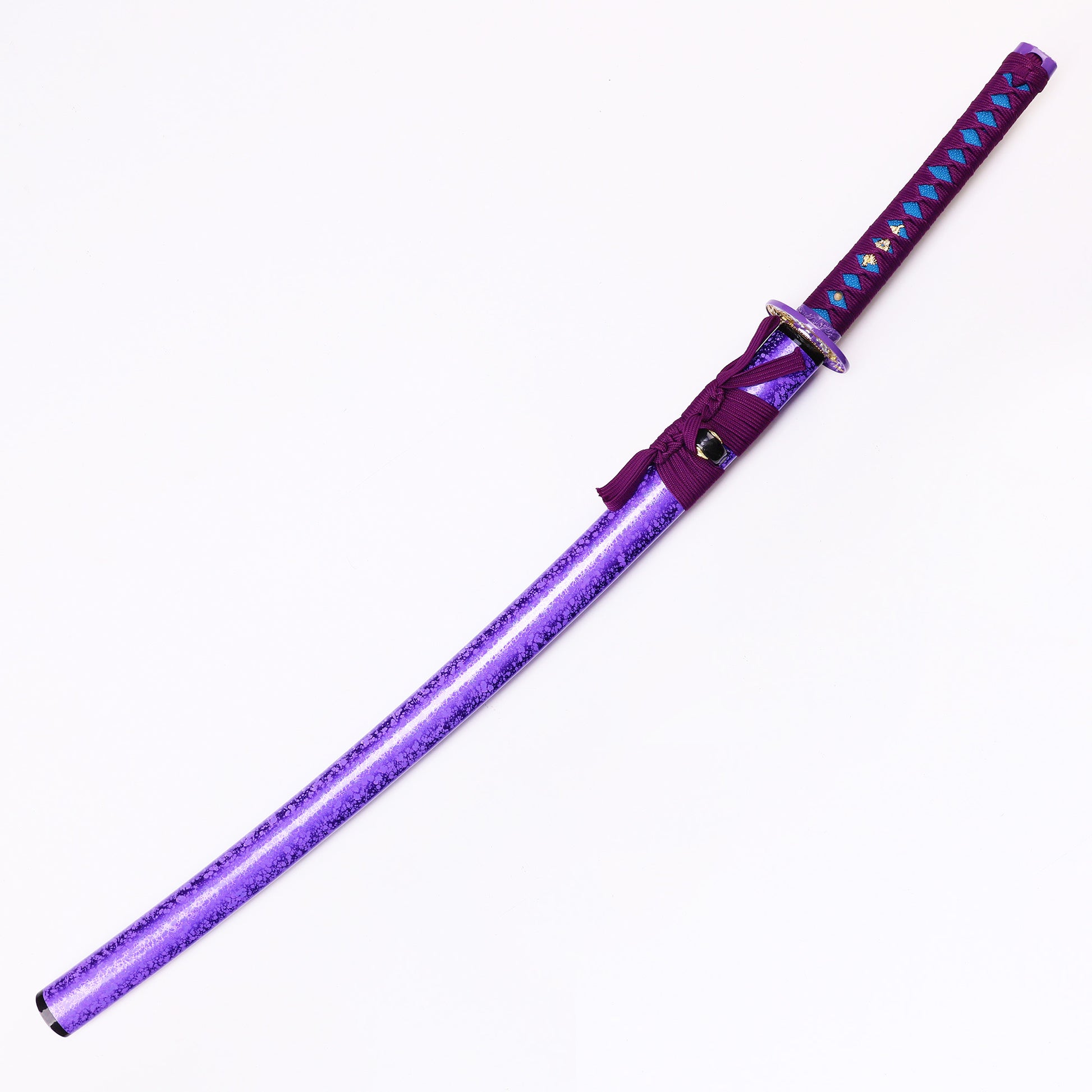 Tiger's Head katana angled view - blade curvature and tiger engraving showcase