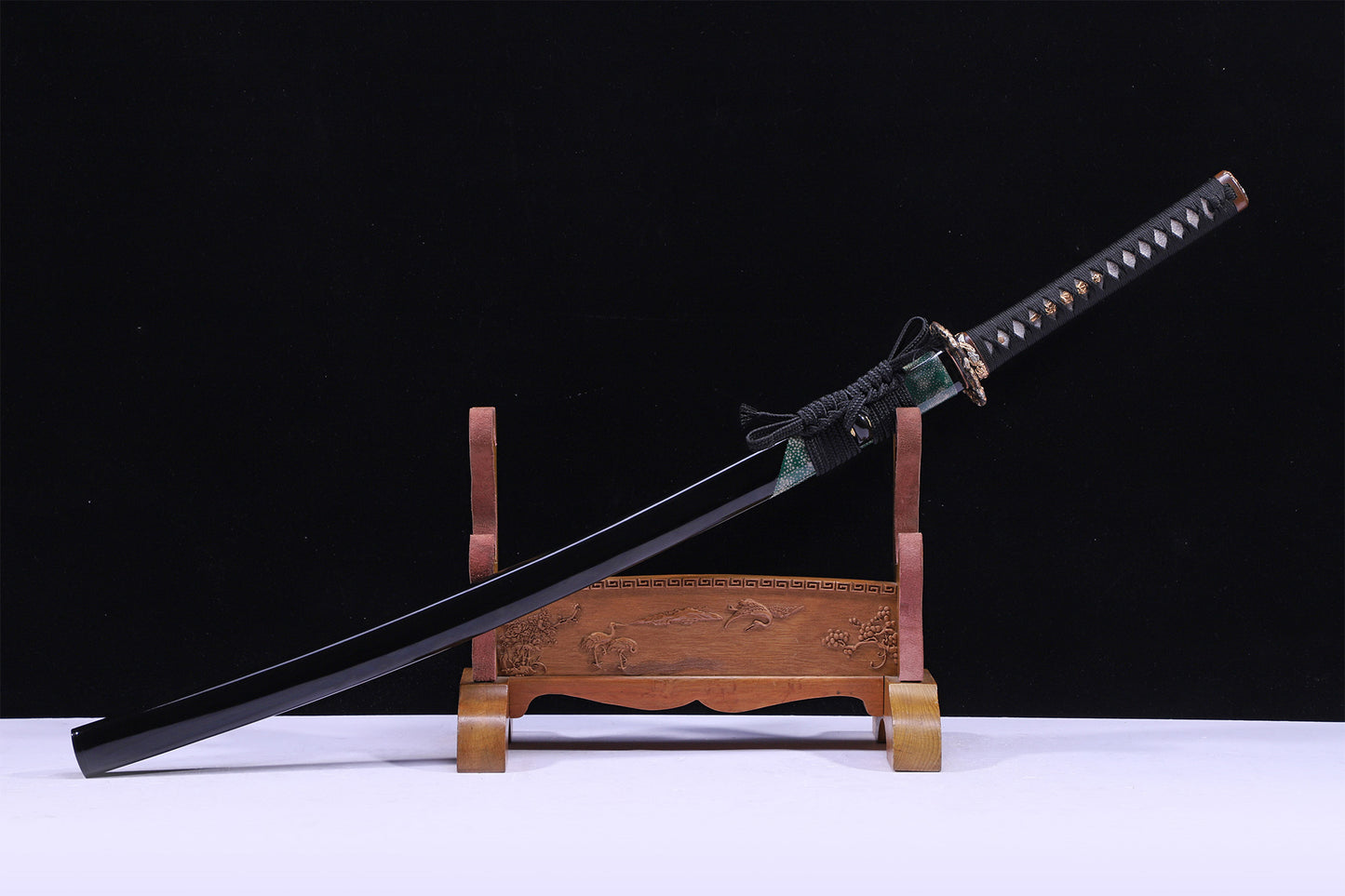 Green Ray Skin Lacquer Saya Gold Silver Plated Copper Fittings Full Tang Sword