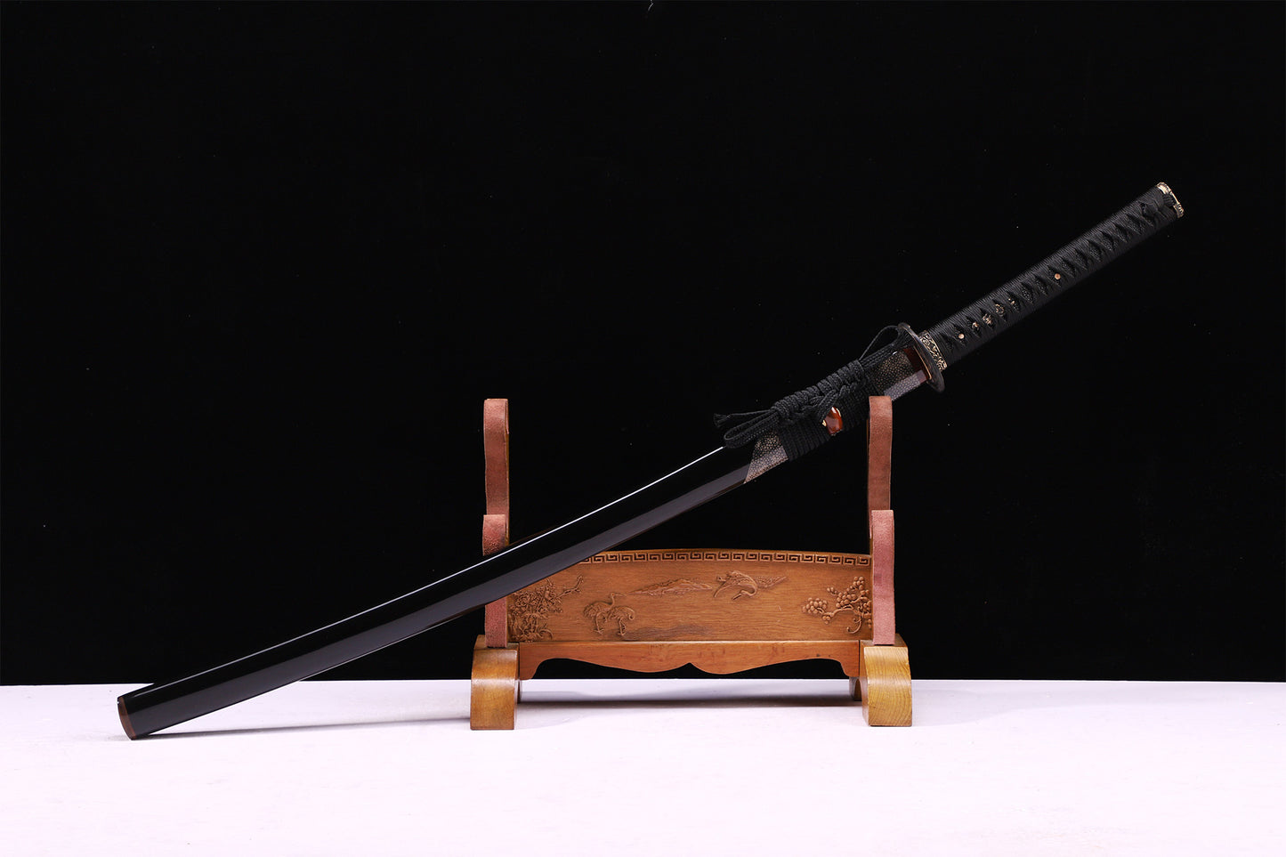 Horn Trimmed Ray Skin Black Lacquer Saya Plain Copper Fittings  Full Tang Training Sword