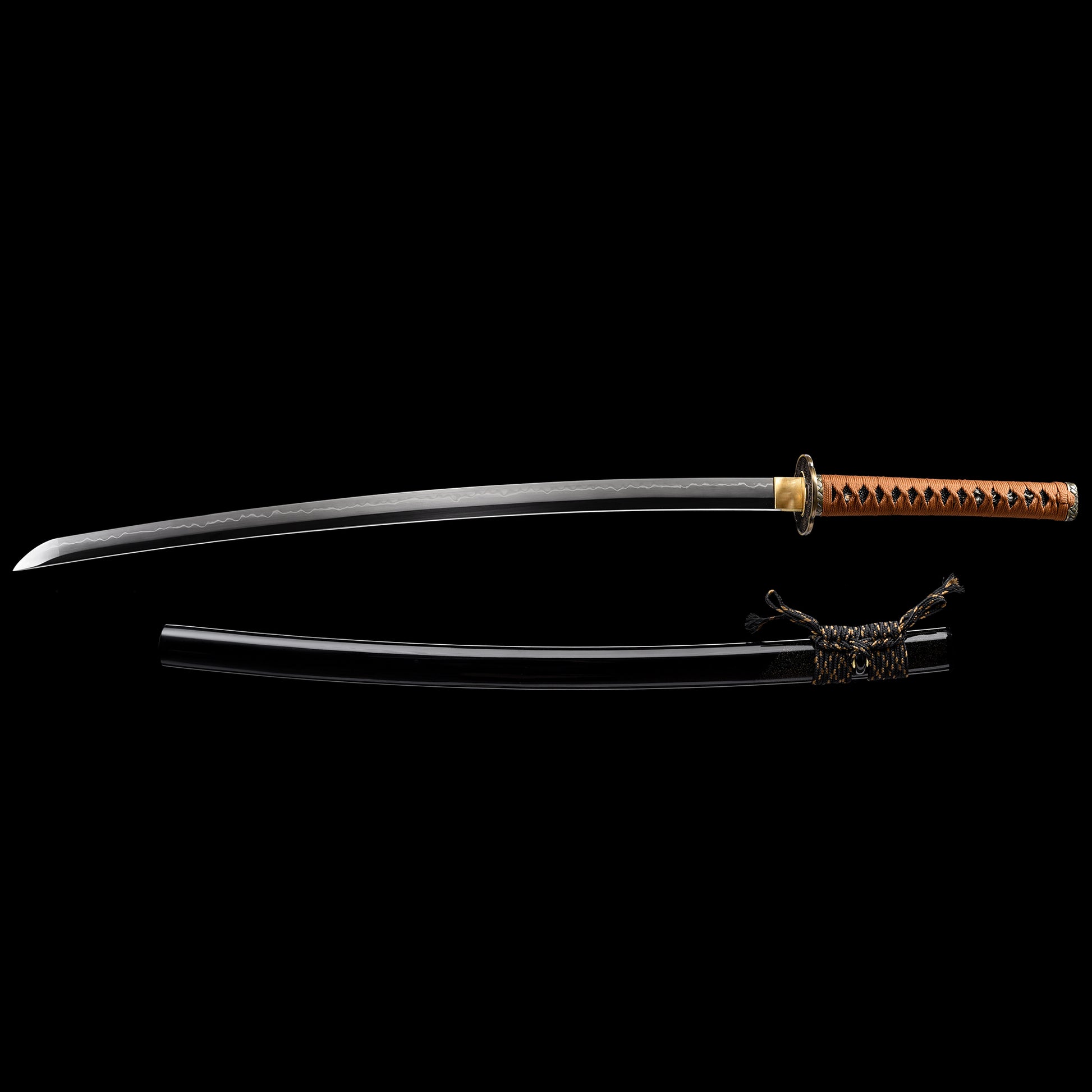 Katana sword with wooden saya scabbard - full set view