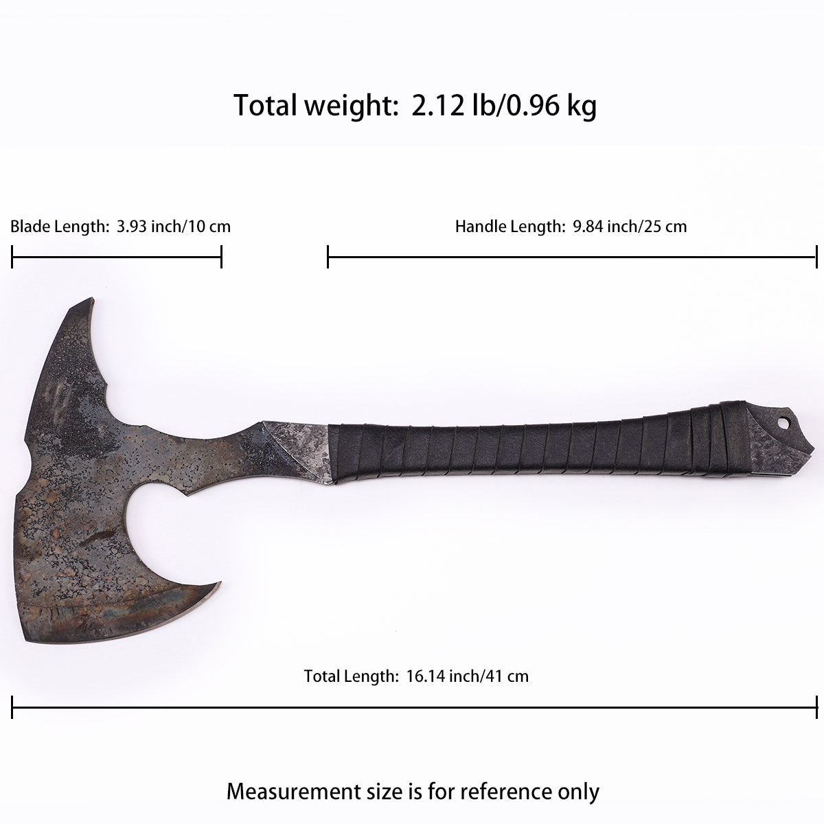 Tactical Axe full length view - Size chart