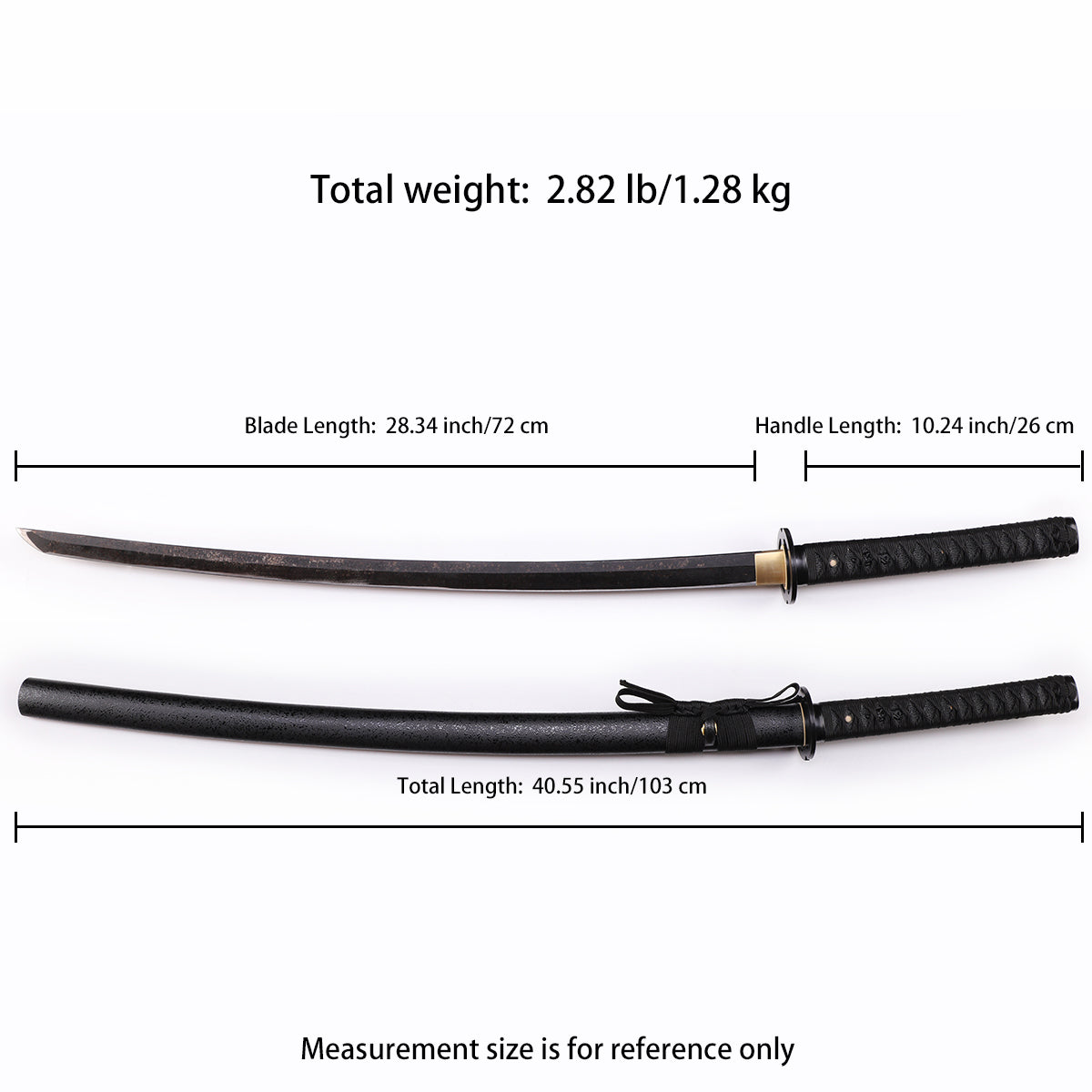 Black Musashi Katana Tactical Sword  - Size chart