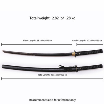 Black Musashi Katana Tactical Sword  - Size chart
