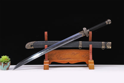 Black Genuine Ray Skin Antique Relief Copper Fittings Full Tang Collectible Sword