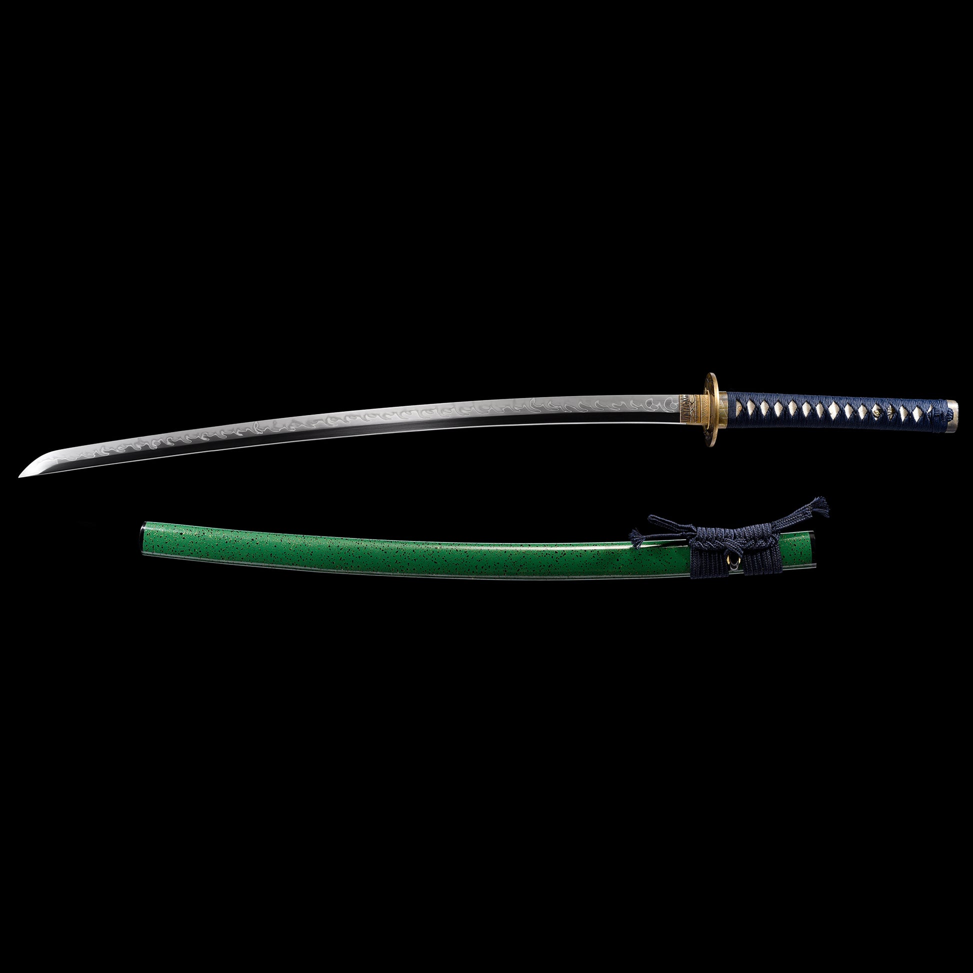 Katana sword with wooden saya scabbard - full set view