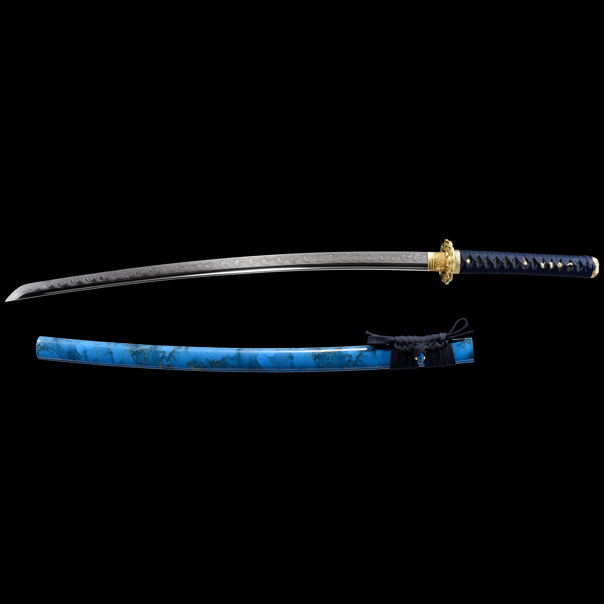 Katana sword with wooden saya scabbard - full set view