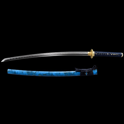 Katana sword with wooden saya scabbard - full set view