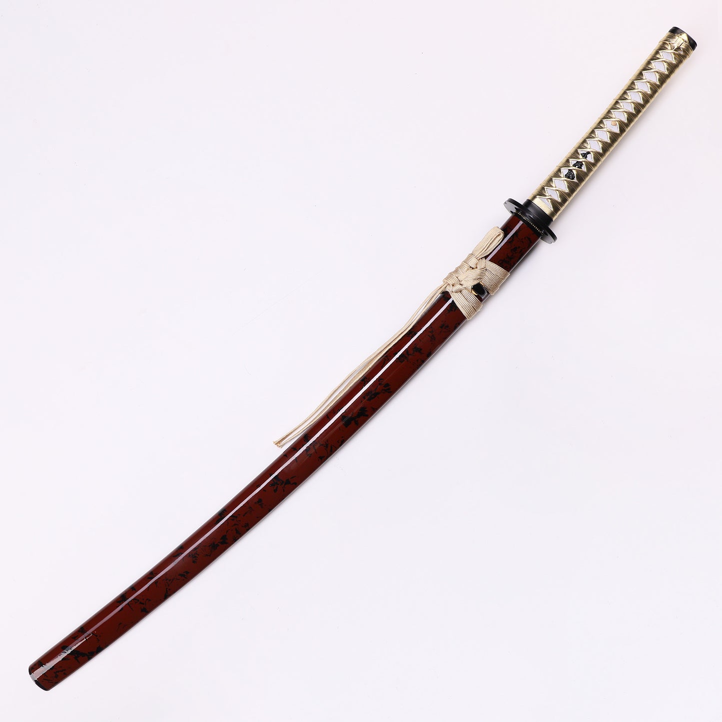 Japanese Samurai Katana, Red-Black Lacquered Wooden Saya