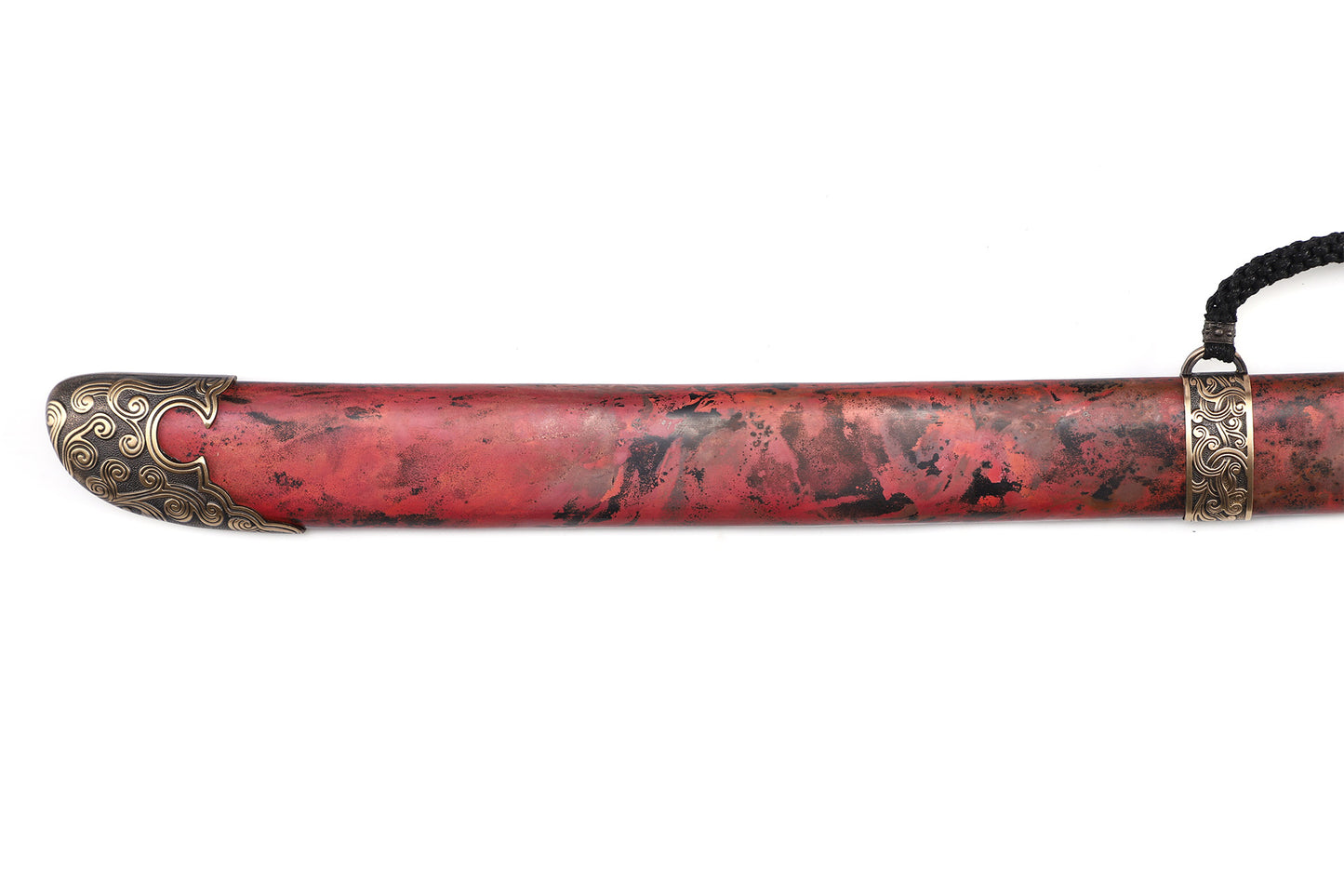 Heritage Ink Red Copper Saya Cloud Carved Brass Fittings Rope Wrapped Wood Full Tang  Sword