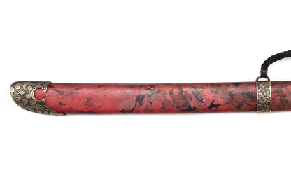 Heritage Ink Red Copper Saya Cloud Carved Brass Fittings Rope Wrapped Wood Full Tang  Sword