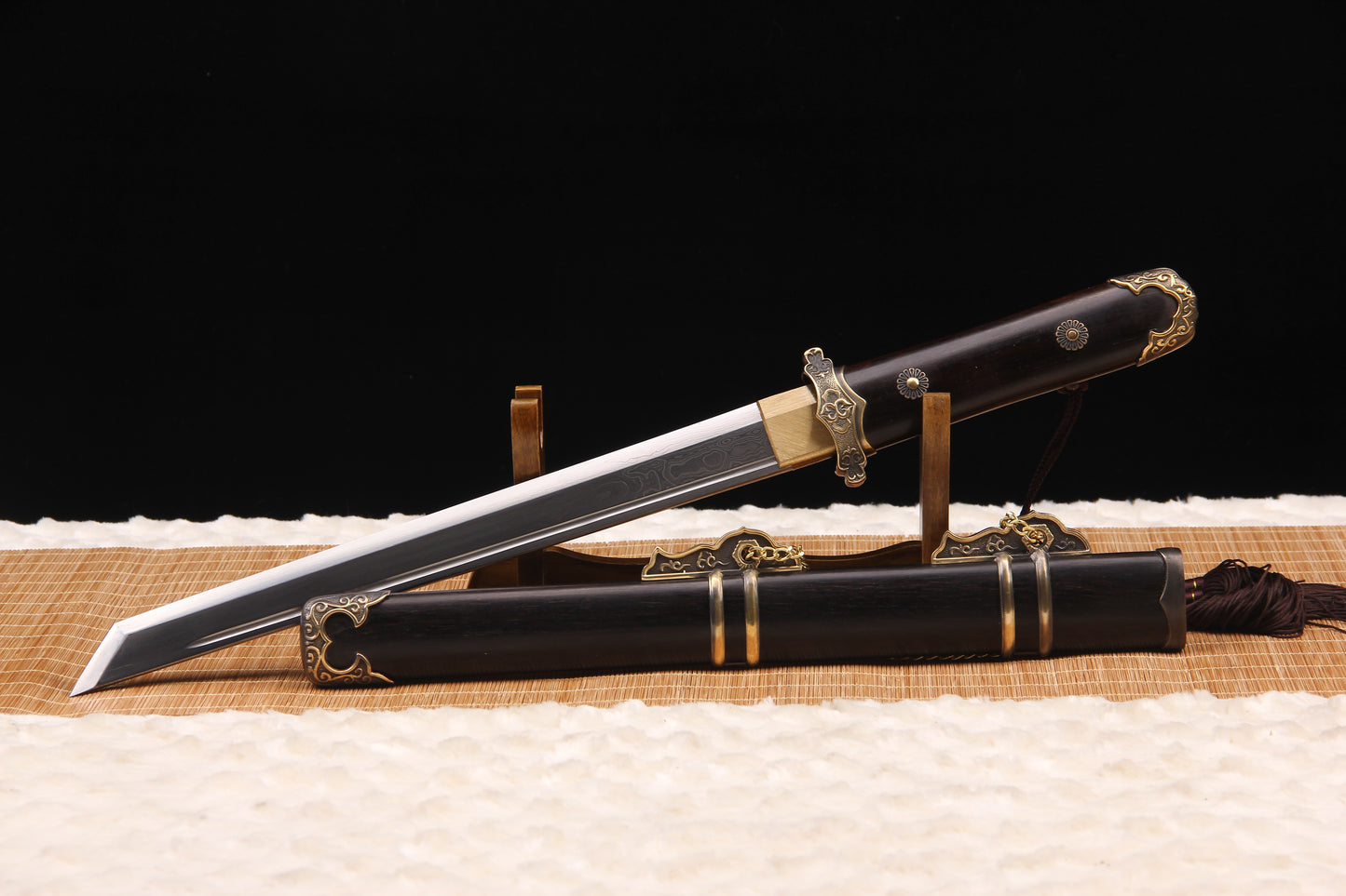 Precious Ebony Wood Saya & Handle, Vintage Carved Copper  Dagger