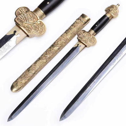 Acid Resistant Steel Engraved Dragon Blade,  Brass Scabbard & Ebony Handle Collectible Dagger