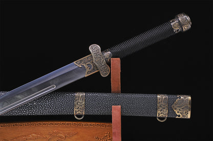 Black Genuine Ray Skin Antique Relief Copper Fittings Full Tang Collectible Sword