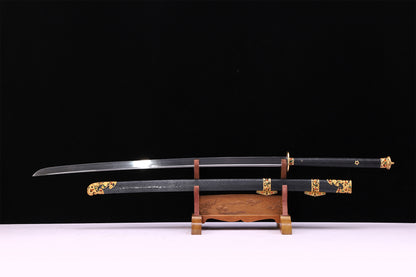 Full Wrapped Black Ray Skin Hollow Gilded Dragon Gem Inlaid Brass Fittings Sword