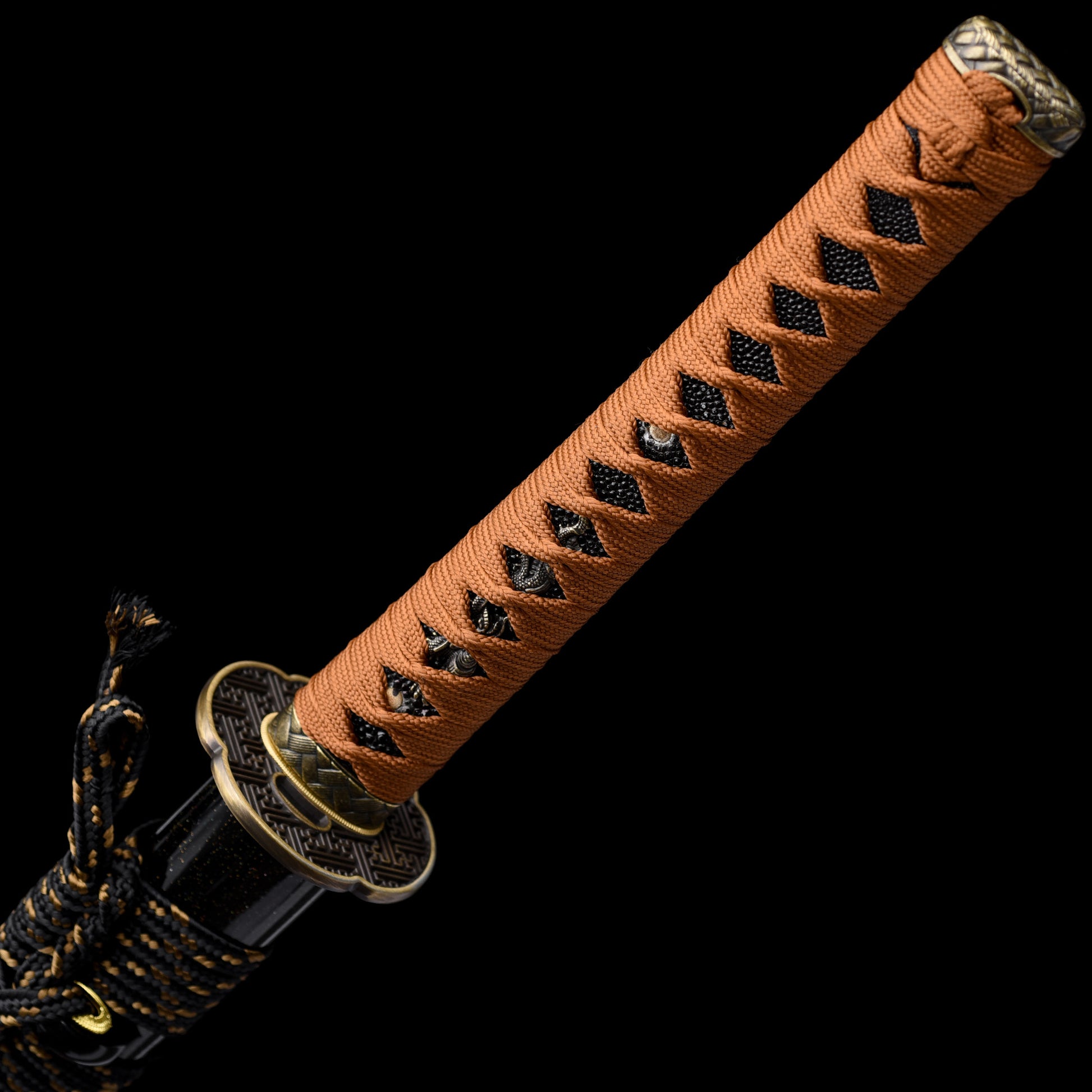 Katana sword handle close-up - traditional ray skin tsuka wrap full tang