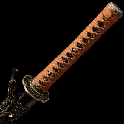 Katana sword handle close-up - traditional ray skin tsuka wrap full tang