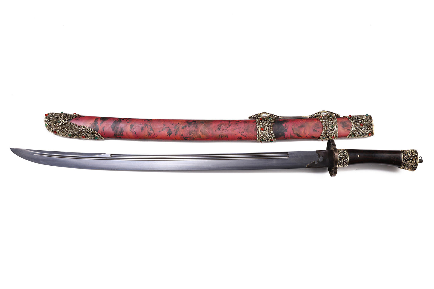 Ink Red Copper Saya Hollow Gem Inlaid Brass Fittings Purple Sandalwood Handle Sword