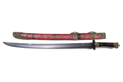 Ink Red Copper Saya Hollow Gem Inlaid Brass Fittings Purple Sandalwood Handle Sword