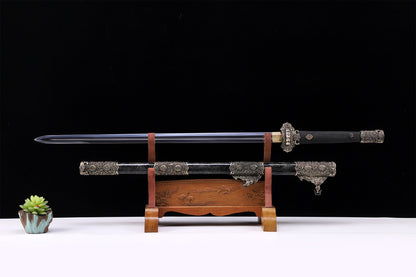 Black Genuine Ray Skin  Floral Relief Vintage Copper Fittings Tang Dynasty sword
