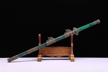 Emerald Green Genuine Ray Skin Scroll Floral Vintage Copper Fittings Sword