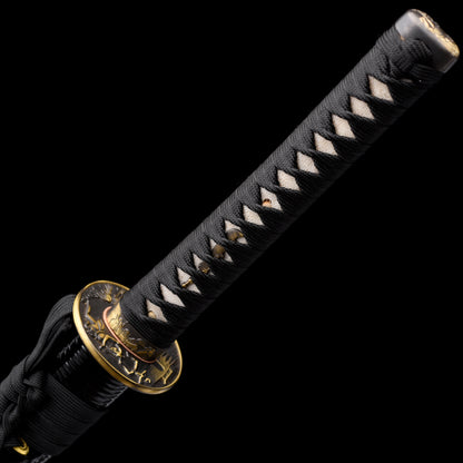 Katana sword handle close-up - traditional ray skin tsuka wrap full tang