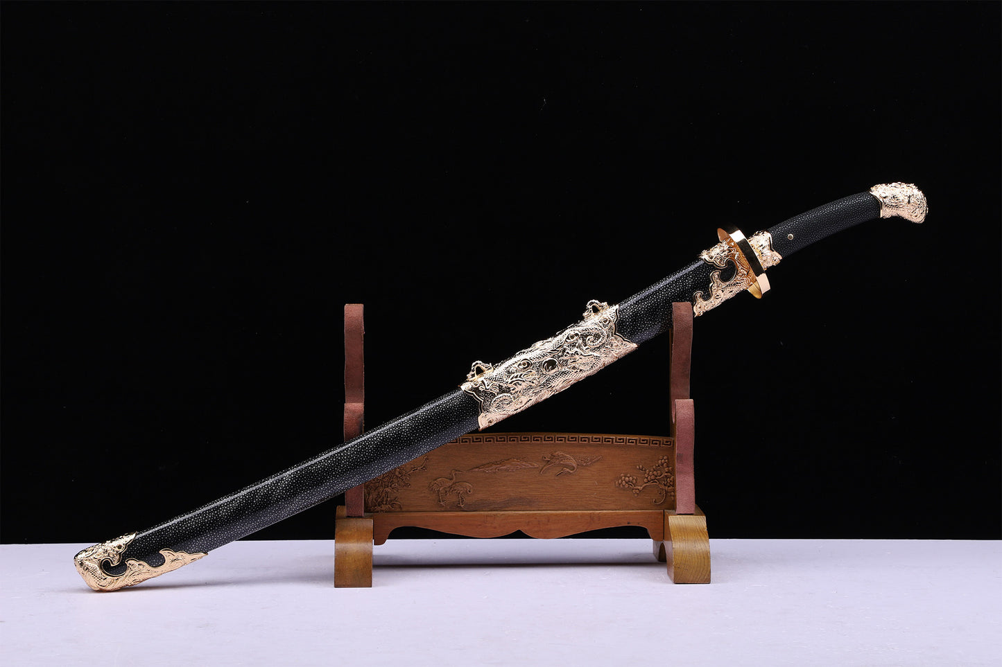 Black Ray Skin Hollow Relief Gold Plated Brass Fittings Sword