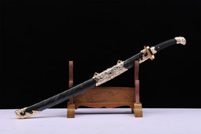 Black Ray Skin Hollow Relief Gold Plated Brass Fittings Sword