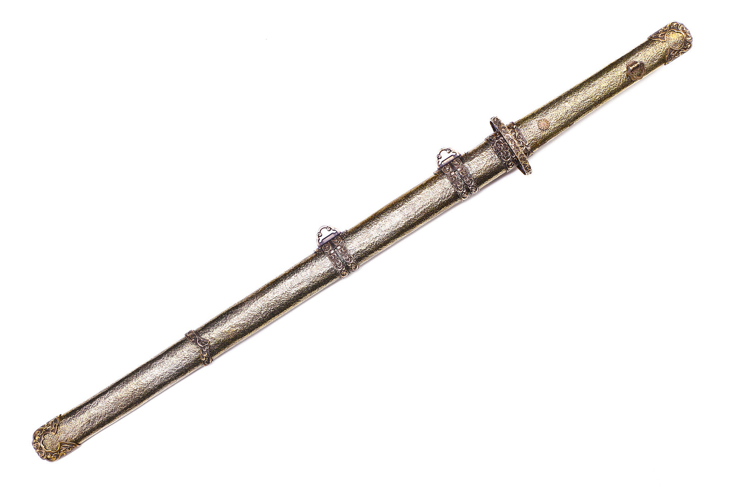 Vintage Hand Carved Copper Wrapped Wood Saya Sword
