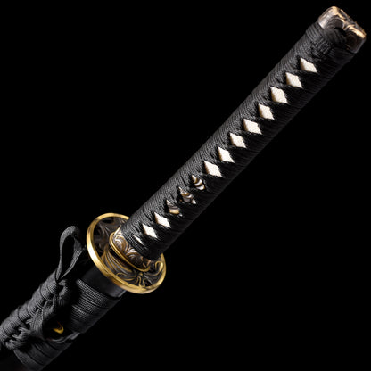 Katana sword handle close-up - traditional ray skin tsuka wrap full tang