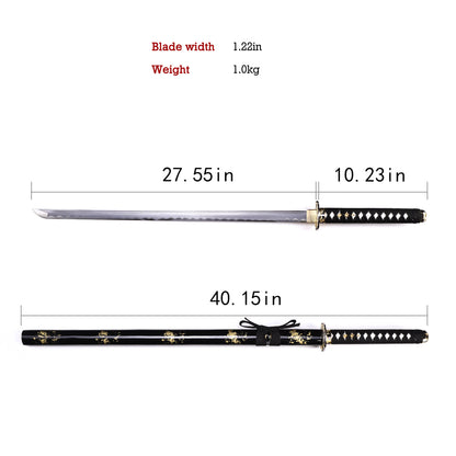 Full Tang Removable Japanese Sword with Black Gold Leaf Saya