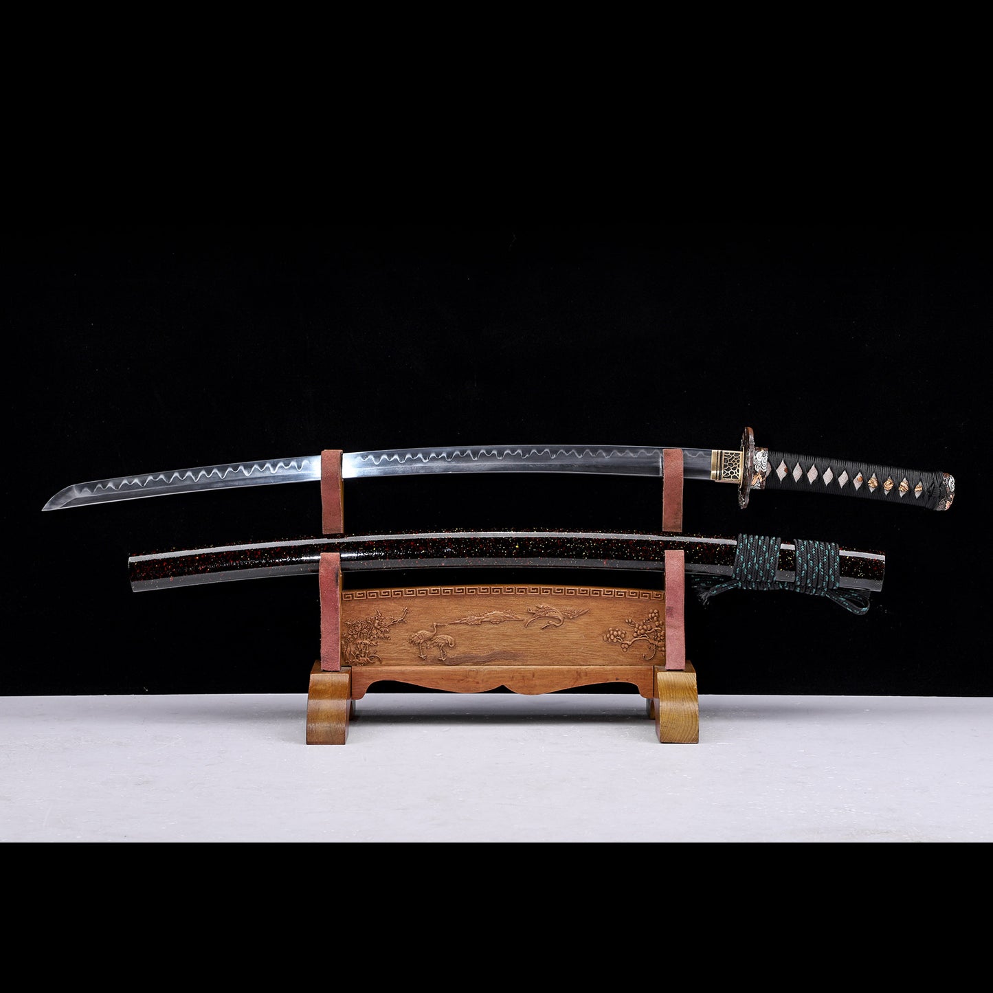 Clay Tempered Katana, Black Glitter Lacquer Saya