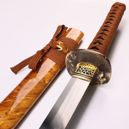 Katana sword tsuba guard detail - decorative hand guard close-up