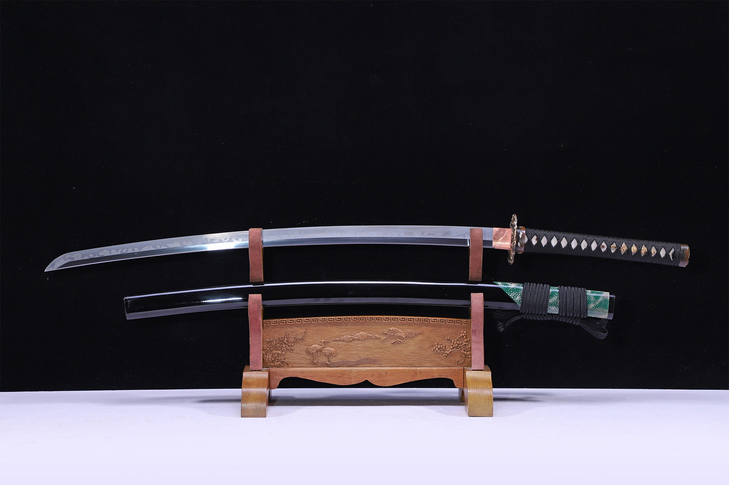 Green Ray Skin Lacquer Saya Gold Silver Plated Copper Fittings Full Tang Sword