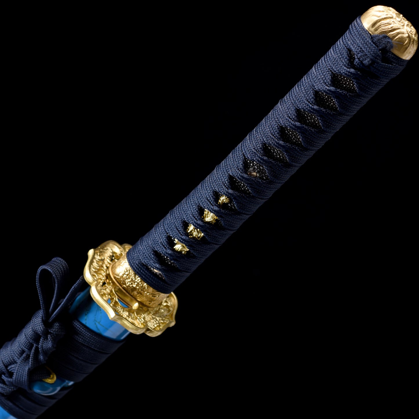 Katana sword handle close-up - traditional ray skin tsuka wrap full tang