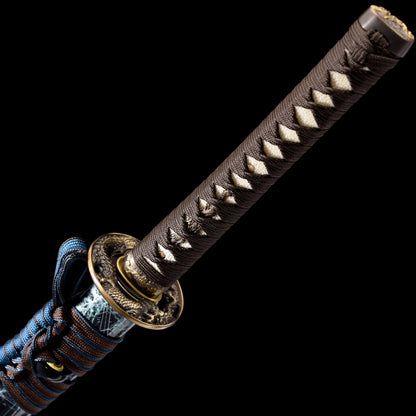 Katana sword handle close-up - traditional ray skin tsuka wrap full tang