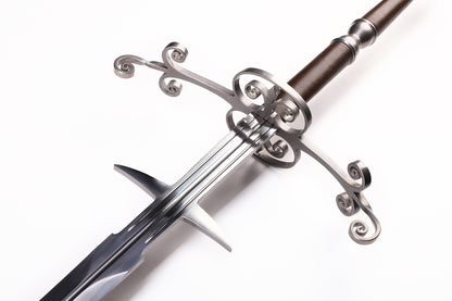 Renaissance European Two-Handed Greatsword, Scroll Wing Fittings Leather Grip Western Long Sword