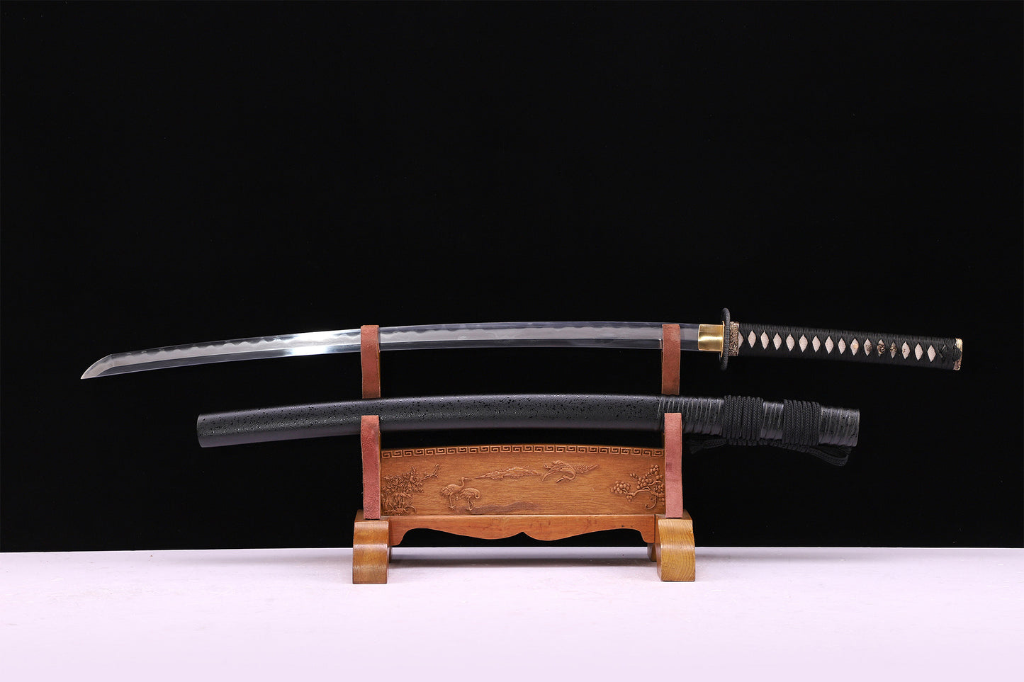 Matte Black Dot Lacquer Wood Saya Silver Inlaid Iron Full Tang Sword