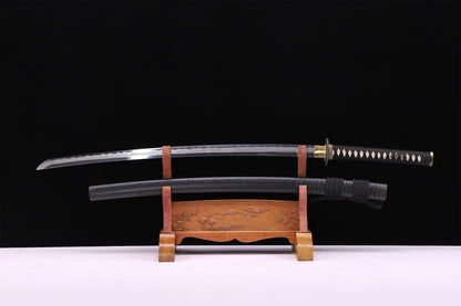 Matte Black Dot Lacquer Wood Saya Silver Inlaid Iron Full Tang Sword