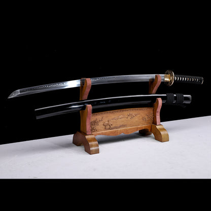 T10 High Carbon Steel Clay Tempered Katana, Gloss Black Lacquer Saya