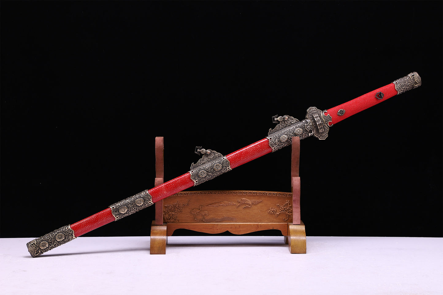 Red Genuine Ray Skin Scroll Floral Vintage Copper Fittings Sword