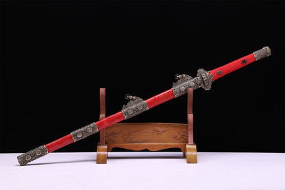 Red Genuine Ray Skin Scroll Floral Vintage Copper Fittings Sword