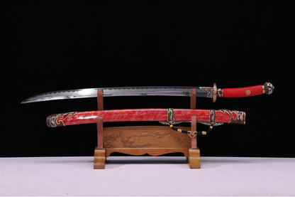 Bright Red Genuine Ray Skin Gold Silver Plated Relief Brass Sword
