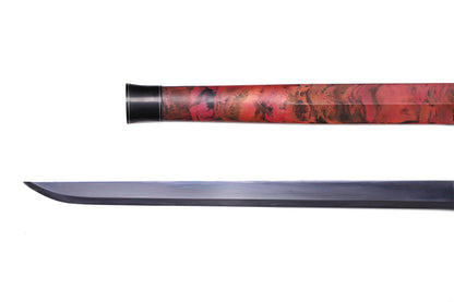 Heritage Ink Red Pattern Han Short Dao, Sanmai Steel Mirror Polished Blade