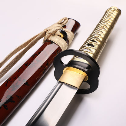 Japanese Samurai Katana, Red-Black Lacquered Wooden Saya