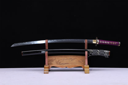 Purple Cord Gold Silver Plated Copper Horn Edged Ray Skin Lacquer Saya Full Tang  Sword