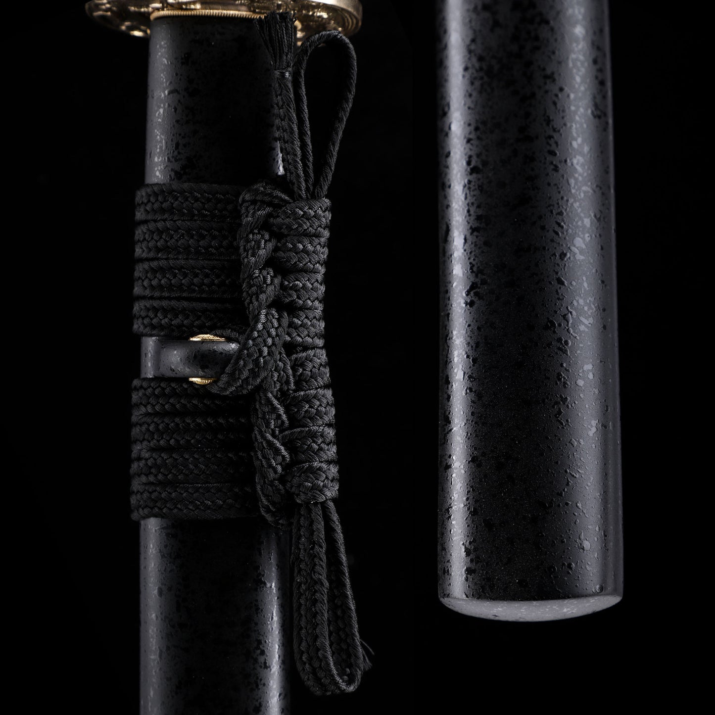 Damascus Steel Hand-Forged Katana with Black Grain Saya & Copper Fittings