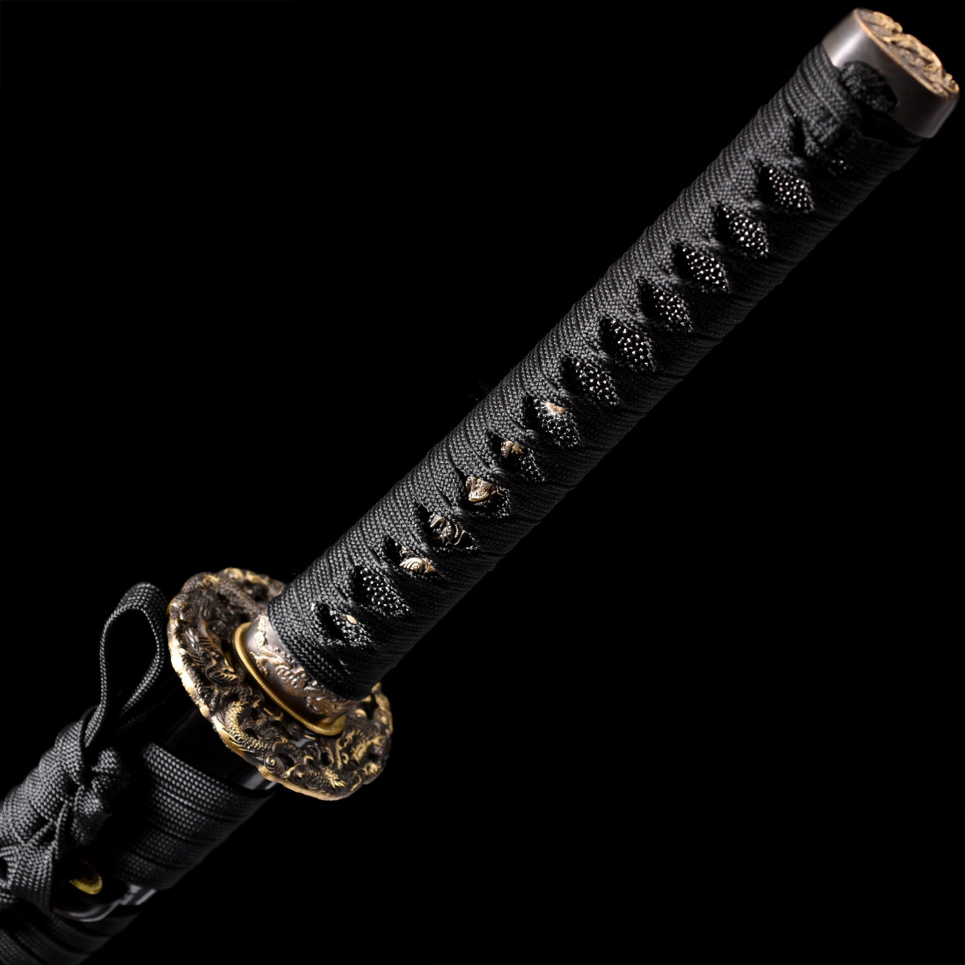 Katana sword handle close-up - traditional ray skin tsuka wrap full tang
