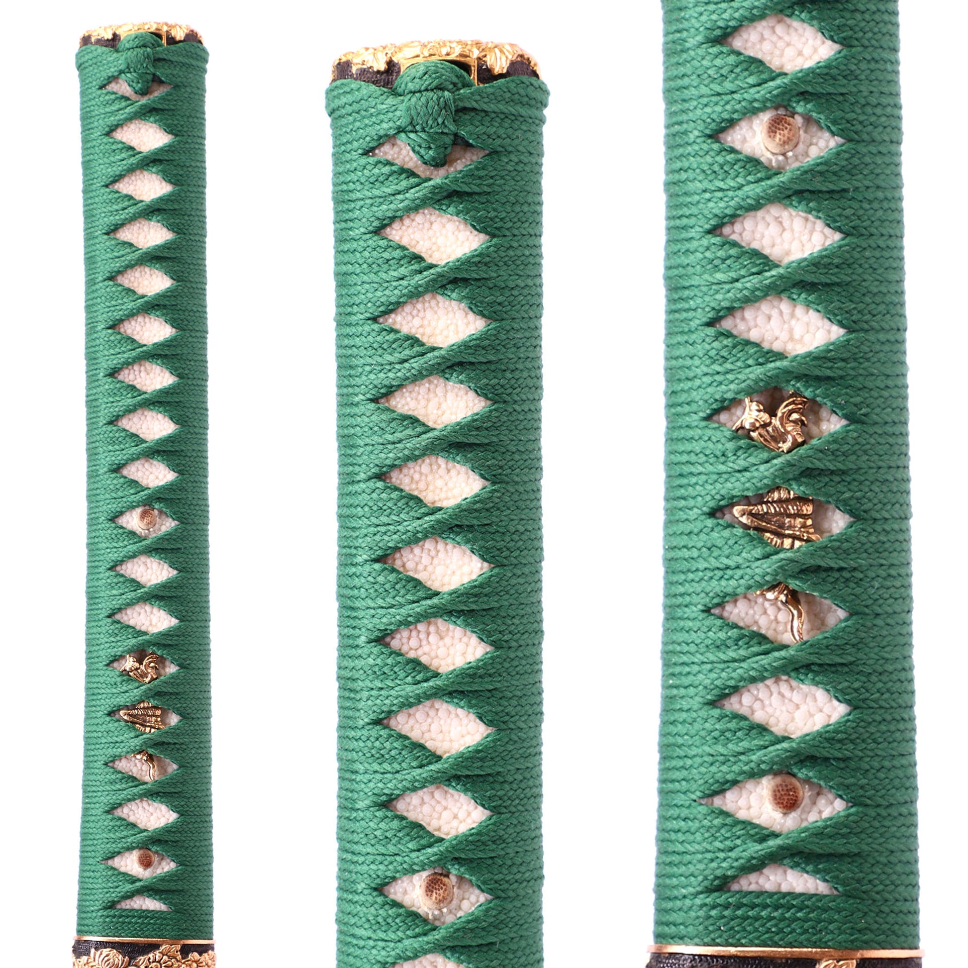 Texture steel katana handle close-up - tsuka wrap with ito binding detail