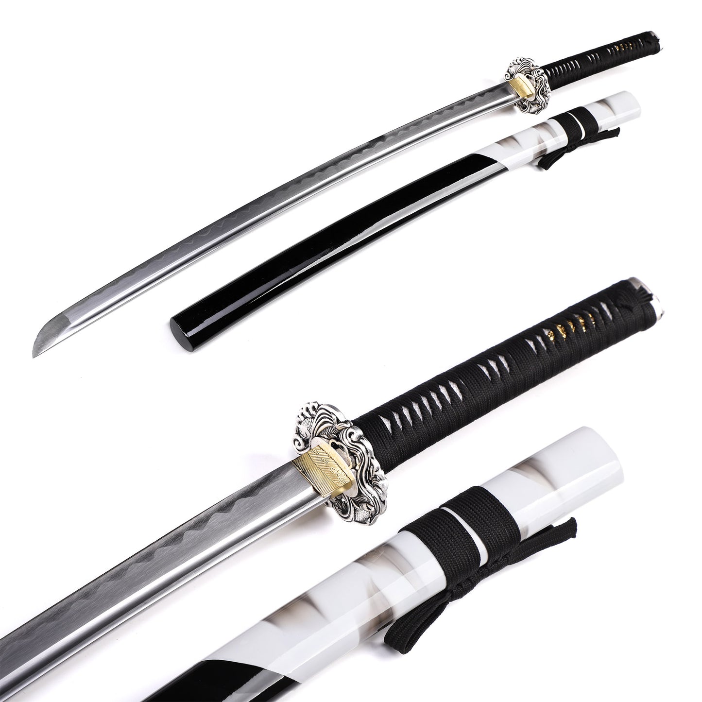 Silver Dragon Tsuba Samurai Katana